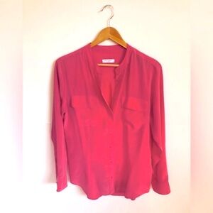 Equipment Fucsia Collarless Silk Blouse EUC